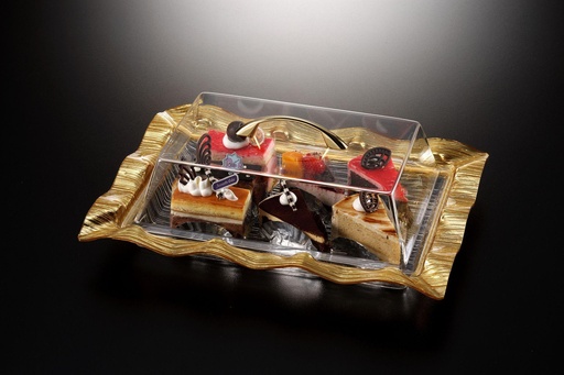 [02-871G] Vague Acrylic Rectangular Cake Box Golden 56 cm