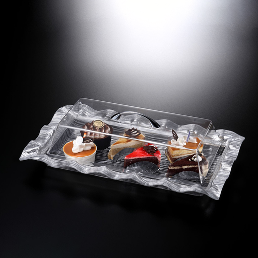 [02-872S] Vague Acrylic Rectangular Cake Box Silver 62 cm