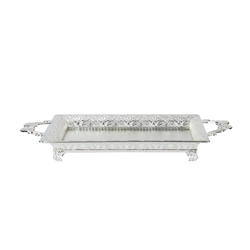 [02-914] Vague Silver Metal Serving Tray with Handle 40.5 cm