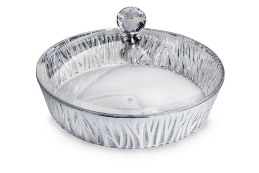 [02-954] صندوق حلوى دائري من الأكريليك مع غطاء 25.5 سم × 25.5 سم