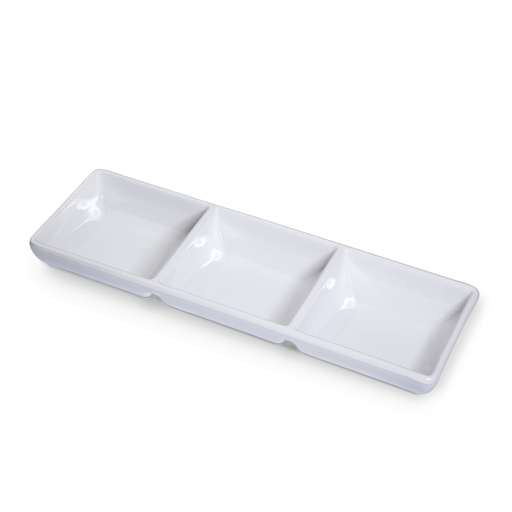 [36-221] Vague Melamine Rectangular 3 Compartment Mezze Dish 22 cm