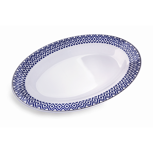 [36-373] Vague Melamine Deep Oval Plate Blue Line 14"