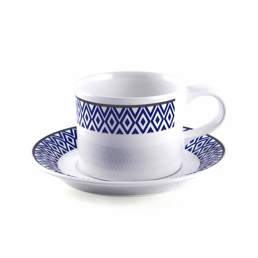 [36-387] Vague Melamine Coffee Cup with Saucer Blue Line 3".