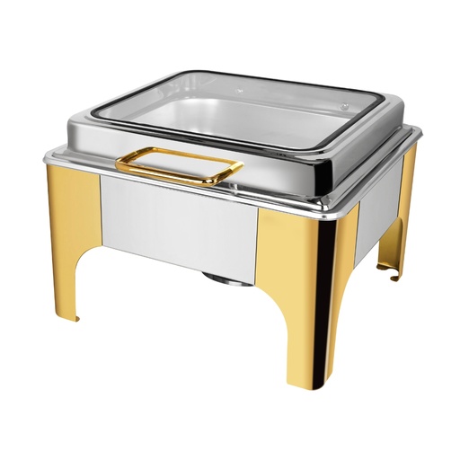 [BF-041G] Vague Square Stainless Steel 2/3 Chafing Dish with Glass Lid 6L Semi Gold