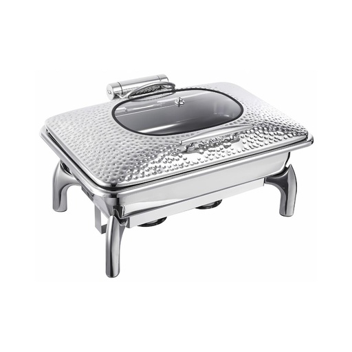 [BF-047S] Upper 9L Chafing Dish 1/1 With Glass Lid, Small Hammer-Silver