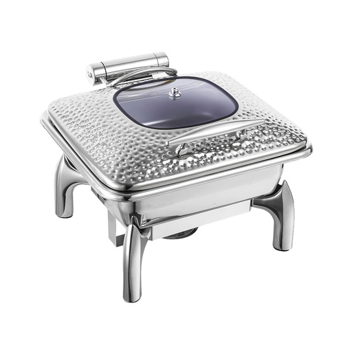 [BF-048S] Upper 6L Chafing Dish 2/3 With Glass Lid, Small Hammer - Silver