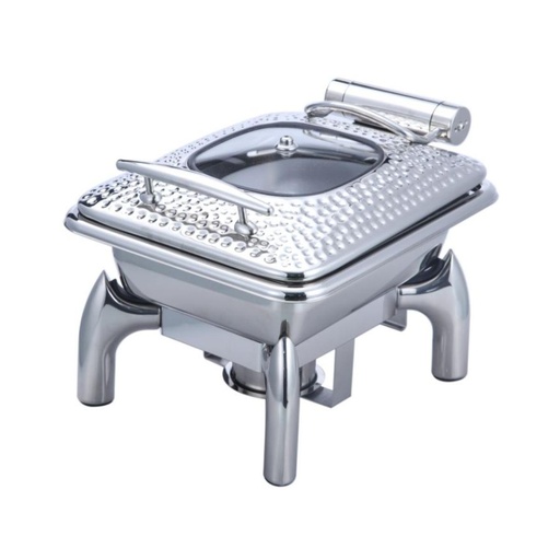 [BF-050S] Upper 4L Rectangle 1/2 Chafing Dish With Glass Lid, Small Hammer-Silver