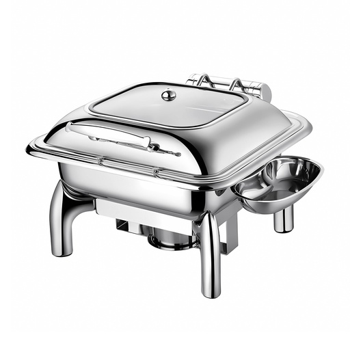 [BF-052S] Vague Stainless Steel Square Chafing Dish with Glass Lid 6L Silver