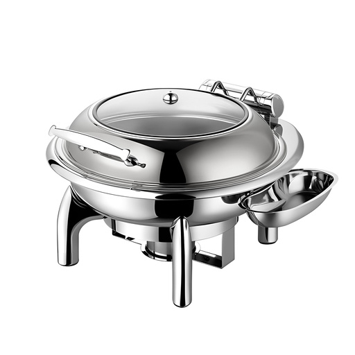 [BF-053S] Vague Stainless Steel Round Chafing Dish with Glass Lid 6L Silver