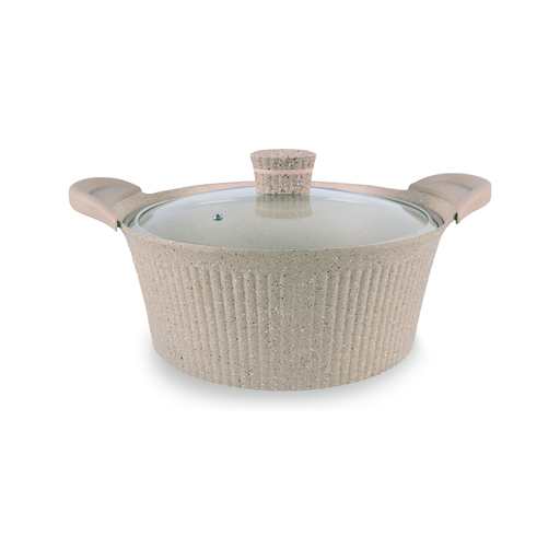 [CW-015] Vague Die Cast Aluminium Beige Cooking Pot 32 cm with 2 Silicone Handle Cover
