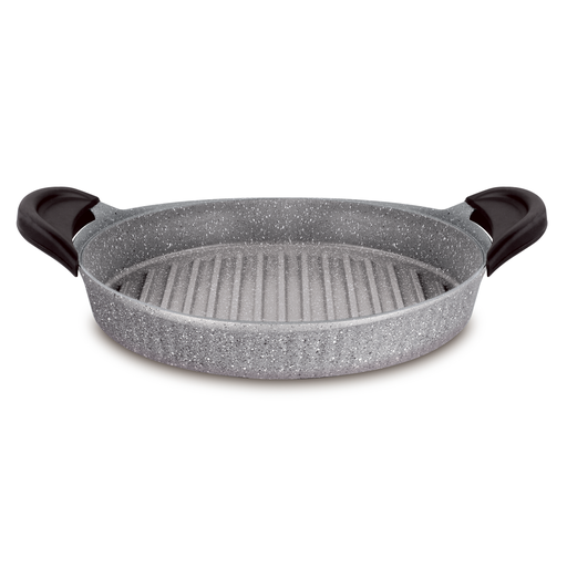[CW-024] Vague Die Cast Aluminium Grey Shallow Grill Pan 28 cm with 2 Silicone Handle Covers