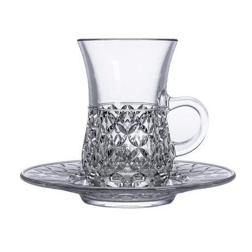 [04-470] Vague Crystal 12 Piece Tea Cups & Saucers Set