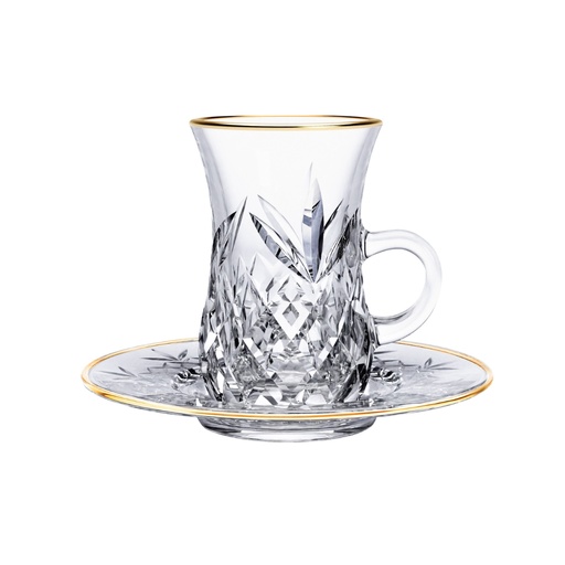 [04-544] Vague Flashing 12 Piece Tea Cups & Saucers Set with Gold rim