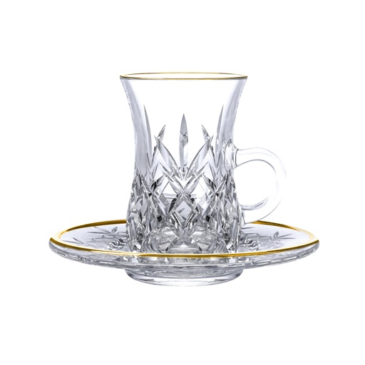 [04-546] Vague Stirling 12 Piece Tea Cups & Saucers Set with Gold rim