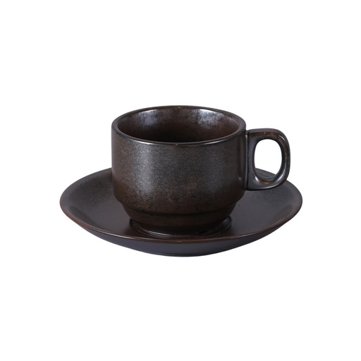 [08-085D3] Porceletta Rustic Black Reactive Glaze Porcelain Tea Cup & Saucer 200 ml