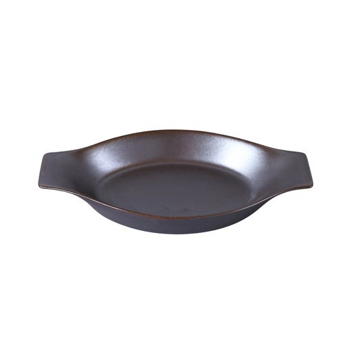 [08-136D3] طبق بيضاوي بورسلان 10.5"/ 26سم لون اسود راستك