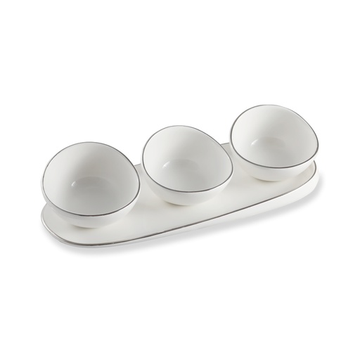 [03-157] Porcelain Silver 3 Pieces Mini Bowls with Trays