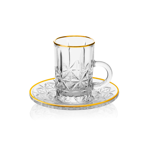 [04-365] Vague Tea Cups & Saucers Set with Golden Rim 120 ml