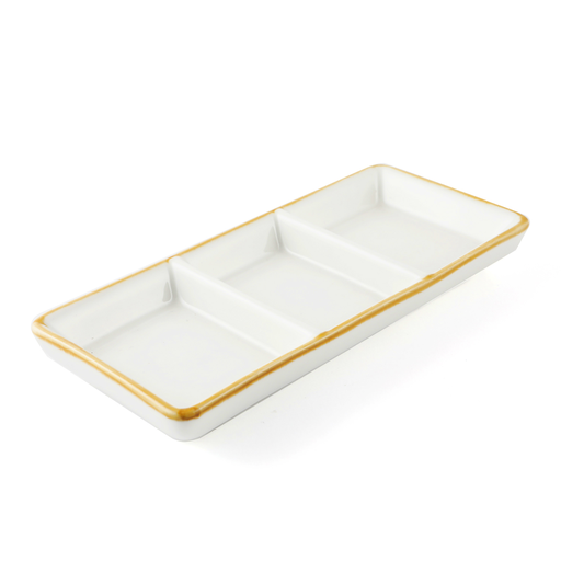 [08-227D1] Porceletta Ivory Mocha Porcelain Rectangular Compartment Dish 17.5 cm / 7"