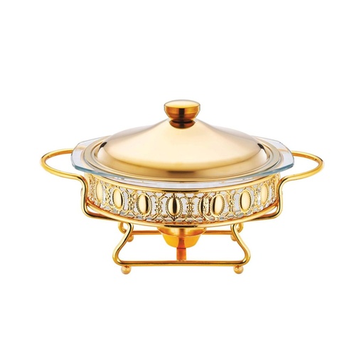 [13-R050] 2 Liter Gold Round Stainless Steel Food Warmer