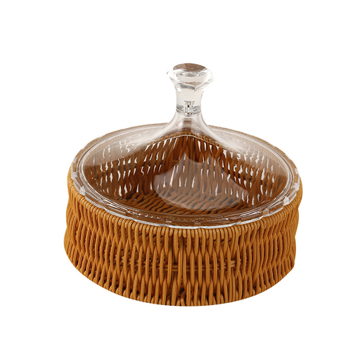 [13-R062] Round Rattan PP Basket with Acrylic Cover 22.5 x 22.5 x 18.5 cm