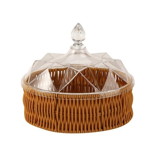 [13-R066] Round Rattan PP Basket with Acrylic Cover 16.4 x 16.4 x 16.5 cm