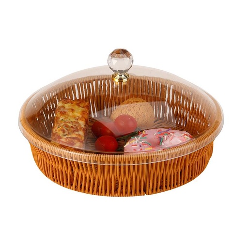 [13-R076] Round Rattan PP Basket with Acrylic Cover 28.5 x 28.5 x 16 cm