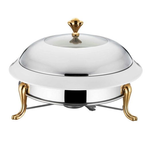 [13-R361] 26 cm Silver & Golden Round SS Crown Food Warmer