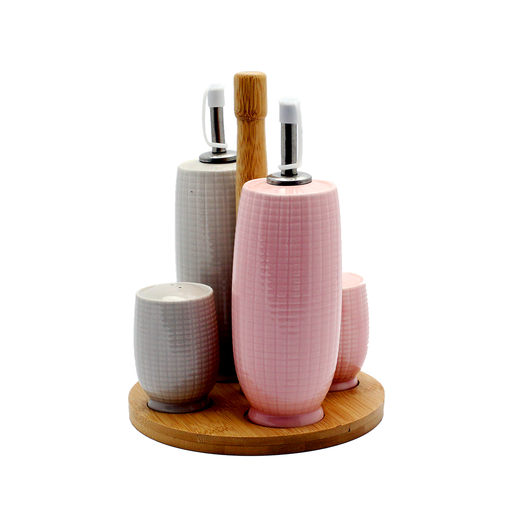 [03-184] Decopor Porcelain Condiment 5 Pieces Set Grey