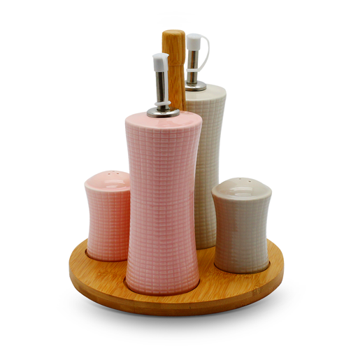 [03-186] Decopor Porcelain Condiment 5 Pieces Set Grey