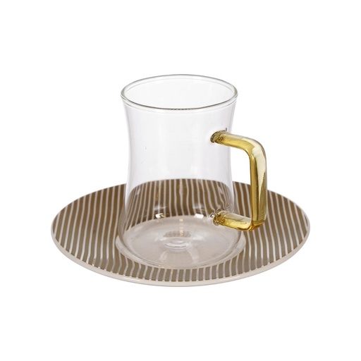 [03-385] Decopor 12 Pieces Amber Tea Istikans & Saucers Set