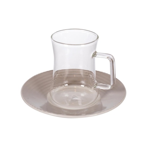 [03-389] Decopor 12 Pieces Smoke Grey Tea Istikans & Saucers Set