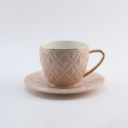[RP-016] Decopor Peach Pink 6/6 Milk cup and saucer 200 ml RS-1717