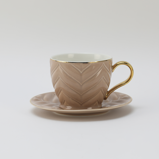 [RP-058] Decopor Light Brown 6/6 Milk cup and saucer 200 ml RS-1919