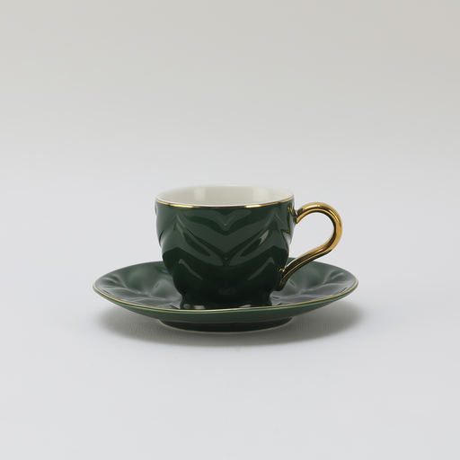 [RP-080] كوب قهوة وصحن ديكوبور أخضر داكن 6/6 سعة 75 مل RS-1919