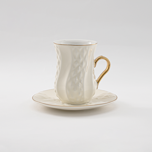 [RP-189] Decopor Porcelain Tea cup and saucer set 6+6 Creamy White 100 ml RS-2424