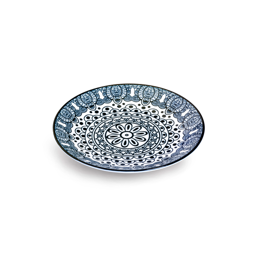 [D03-009] Che Brucia Arabesque Blue Porcelain Round Plate 6.5"