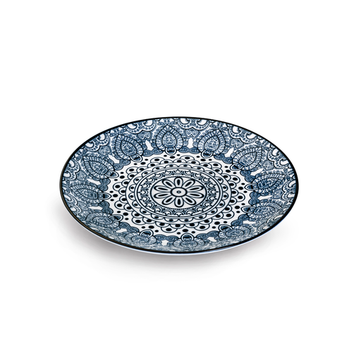 [D03-010] Che Brucia Arabesque Blue Porcelain Round Plate 8"