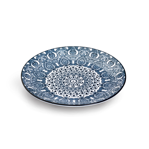 [D03-011] Che Brucia Arabesque Blue Porcelain Round Plate 9"