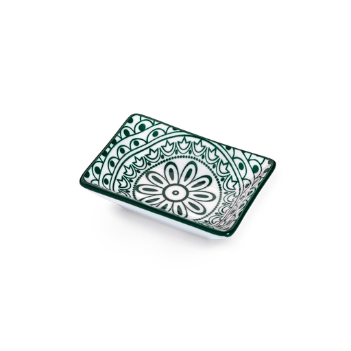 [D03-057] Che Brucia Arabesque Green Porcelain Small Rectangular Dish 8.5 cm /3.4"