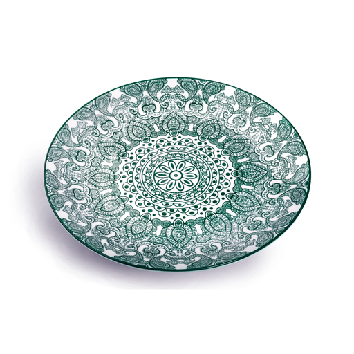 [D03-065] Che Brucia Arabesque Green Porcelain Round Plate 25.4 cm / 11"