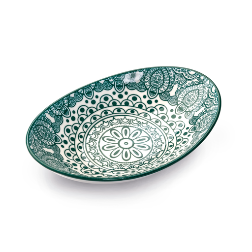 [D03-067] Che Brucia Arabesque Green Porcelain Oval Bowl 17.75 cm / 7"