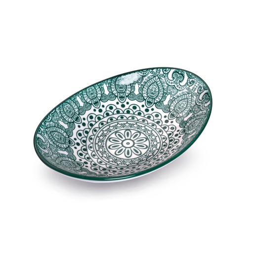 [D03-068] Che Brucia Arabesque Green Porcelain Oval Bowl 20 cm / 8"