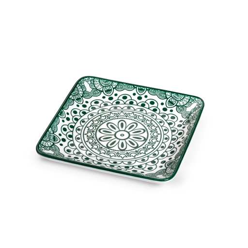 [D03-069] Che Brucia Arabesque Green Porcelain Desserts Square Plate 12.3 cm / 5"