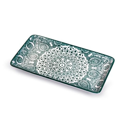 [D03-070] Che Brucia Arabesque Green Porcelain Rectangular Plate 22.5 cm / 9"