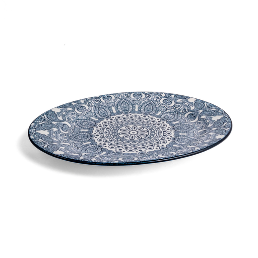 [D03-080] Che Brucia Arabesque Blue Porcelain Oval Plate 12"