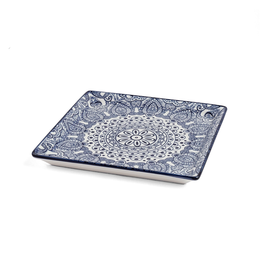 [D03-090] Che Brucia Arabesque Blue Porcelain Square Plate 18 cm / 8"