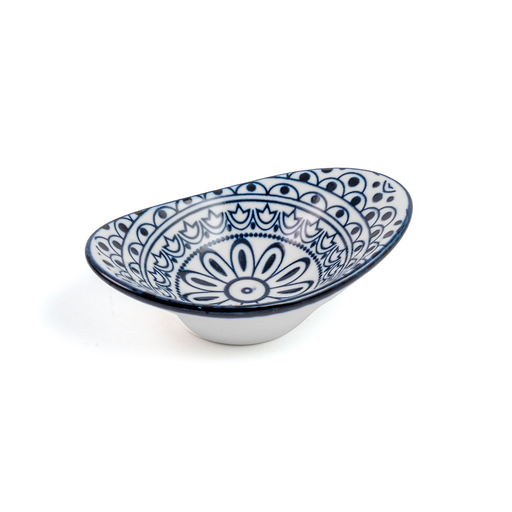 [D03-093] Che Brucia Arabesque Blue Porcelain Oval Deep Dish 10 cm