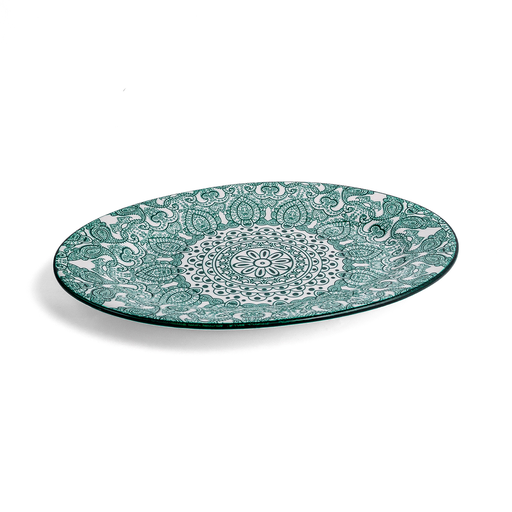[D03-096] Che Brucia Arabesque Green Porcelain Oval Plate 30 cm / 12"