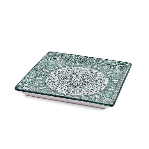 [D03-106] Che Brucia Arabesque Green Porcelain Square Plate 18 cm / 5"
